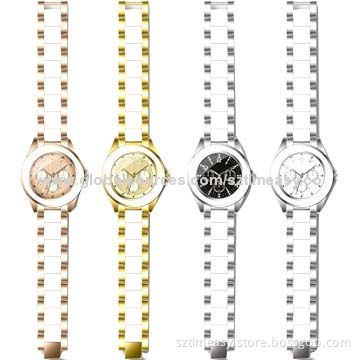 Fashion watch with alloy and ceramic band